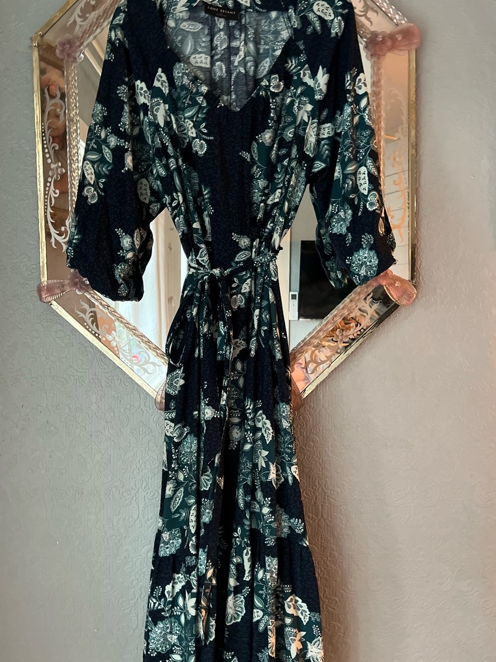 Lane Bryant, Size 16, Navy and Teal Botanical Dress